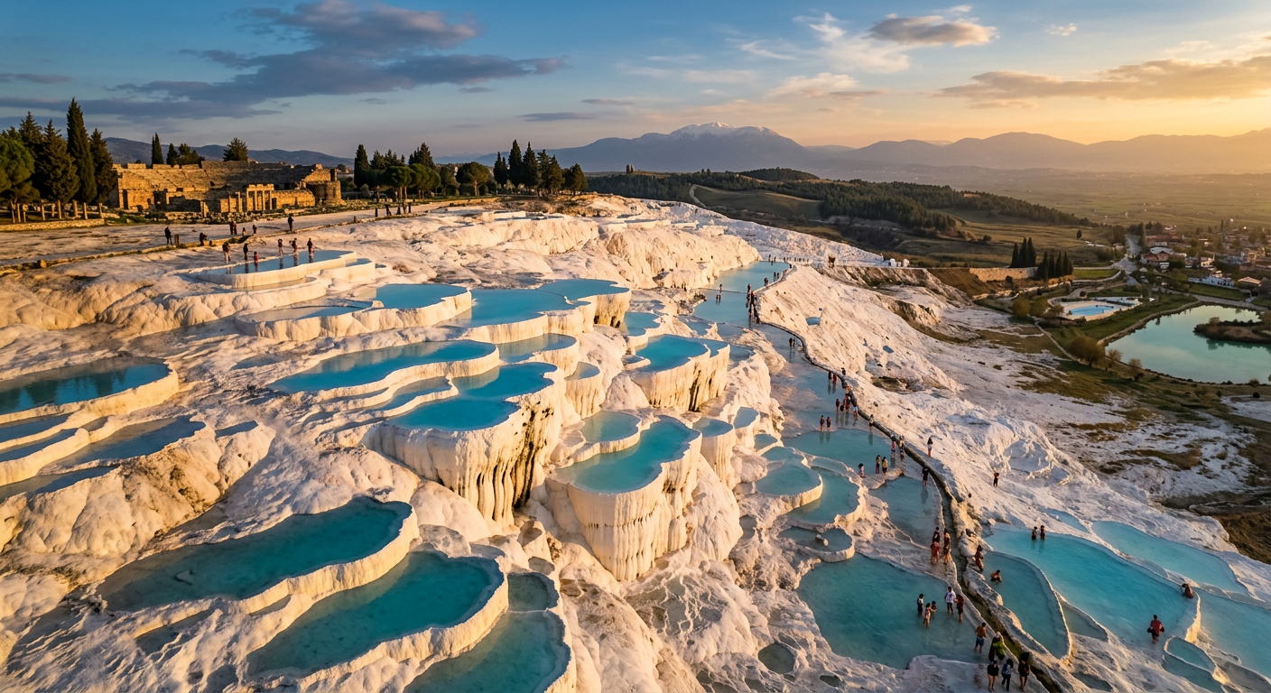 Pamukkale Travertines - VIP Transfer Denizli to UNESCO World Heritage white terraces